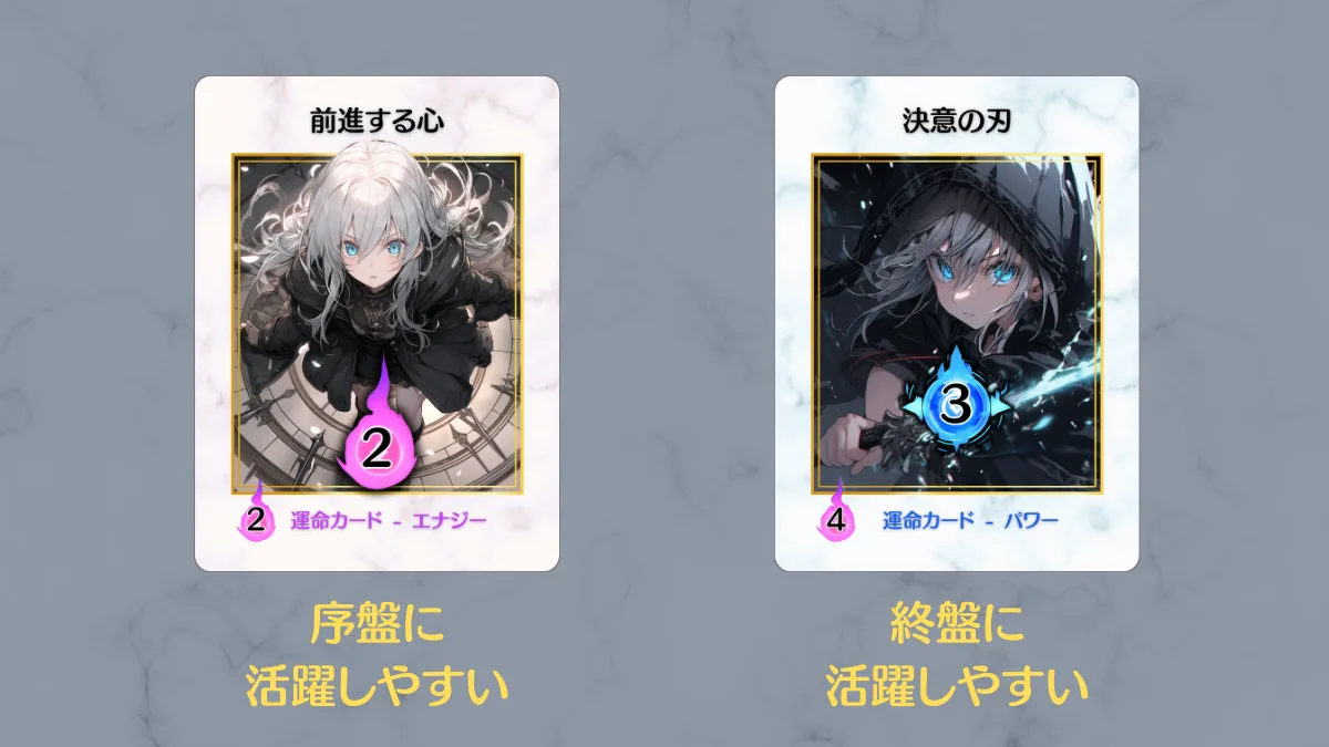 前進する心 序盤に活躍しやすい / 決意の刃 終盤に活躍しやすい